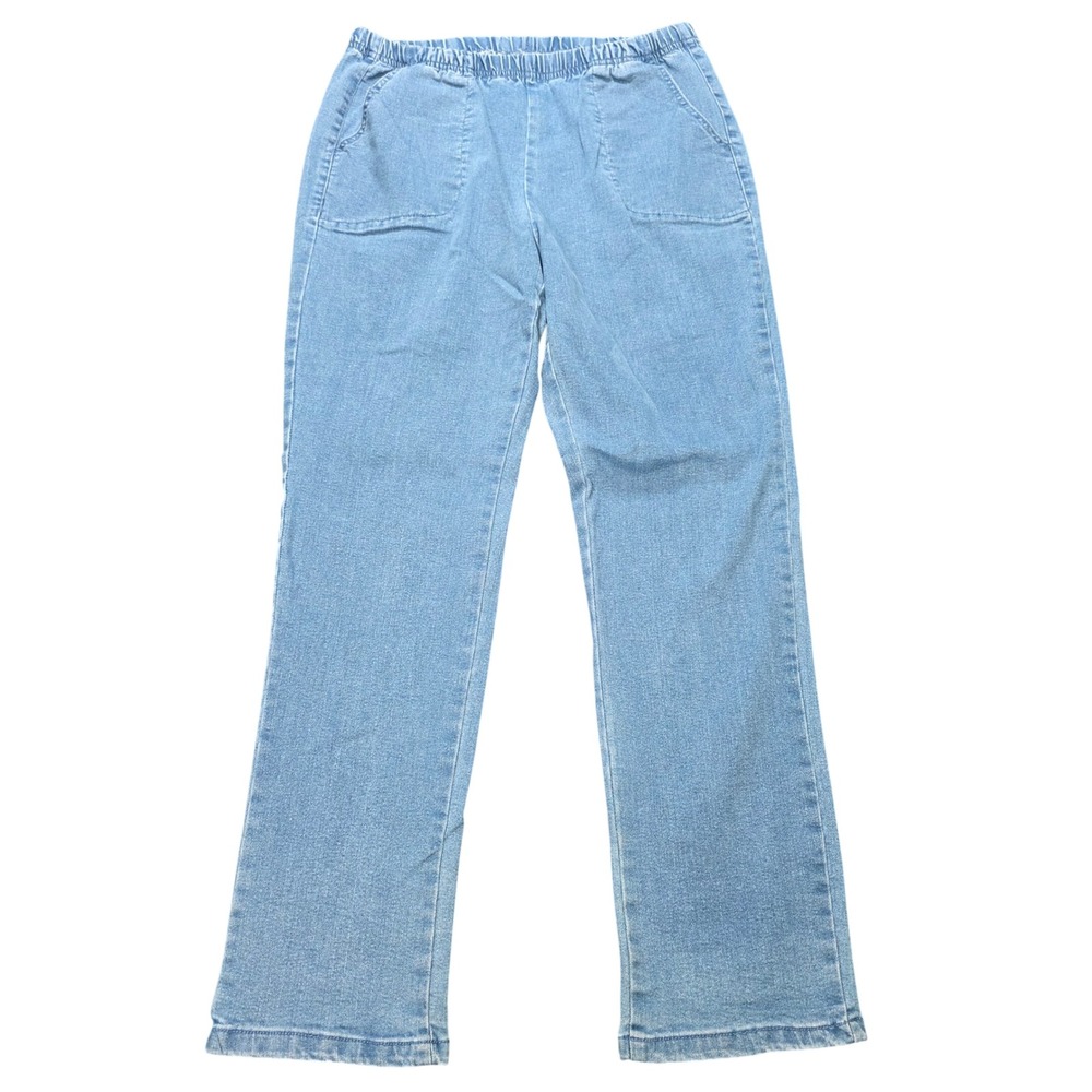 Blair Pull On Denim Jeans Women's Size 12P Light Wash Blue Stretch Straight Leg
